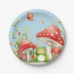 Kleine Mushroom Toadstool Frog Blue Baby Dusche Pappteller