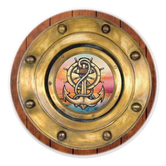 Kleine Nautische Porthole-Schubknöpfe Keramikknauf (Vorderseite)