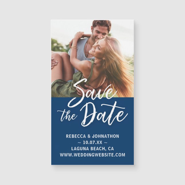 Kleine Navy Blue Save the Date Einladungsmagnete Magnetkarte (Vorderseite)