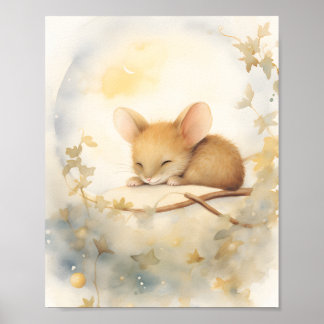 Kleine niedliche Babymaus schlafend Poster