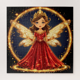 Kleine Niedliche Fee in rotem Kleid Puzzle