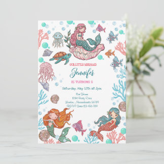 Kleine Niedliche Mermaids zum Geburtstag Einladung