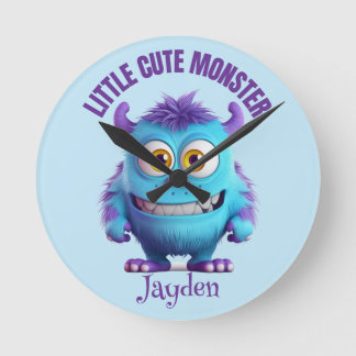 Kleine Niedliche Monster Lila Horns Personalisiert Runde Wanduhr