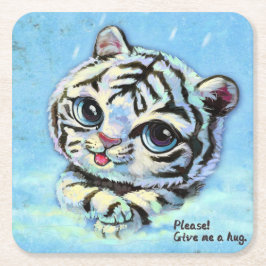 Kleine niedliche Tigerkatze, gib mir bitte einen U Rechteckiger Pappuntersetzer