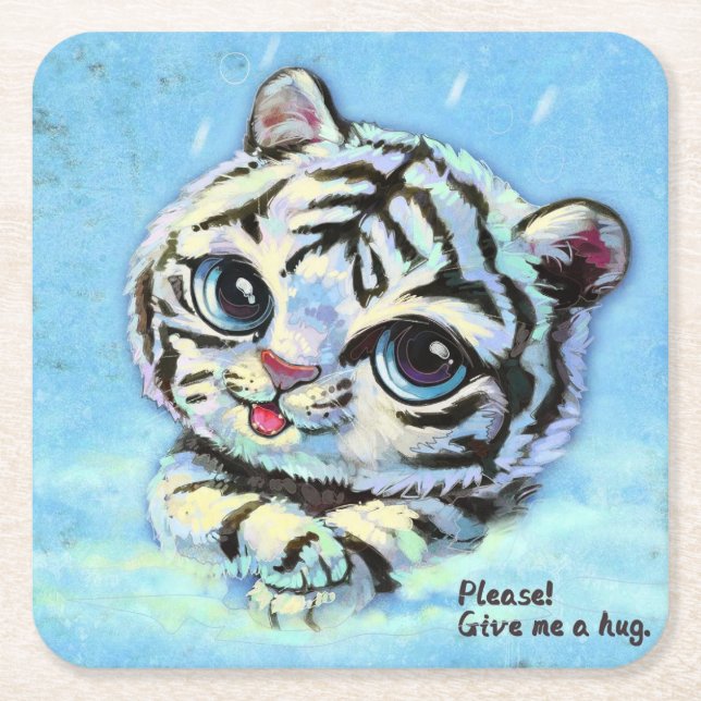 Kleine niedliche Tigerkatze, gib mir bitte einen U Rechteckiger Pappuntersetzer (Vorderseite)