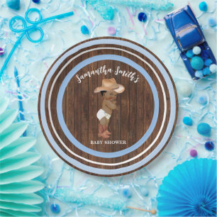 Kleine OM Baby Cowboy Western Blue Baby Dusche Pappteller