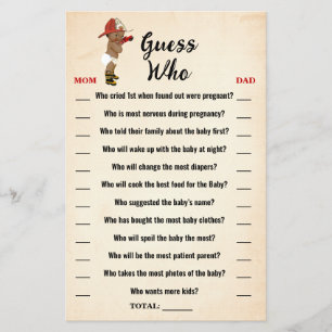Kleine OM Fireman Guess Who Baby Shower Game Card Flyer