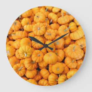 Kleine Orange Fall Harvest Pumpkins Große Wanduhr