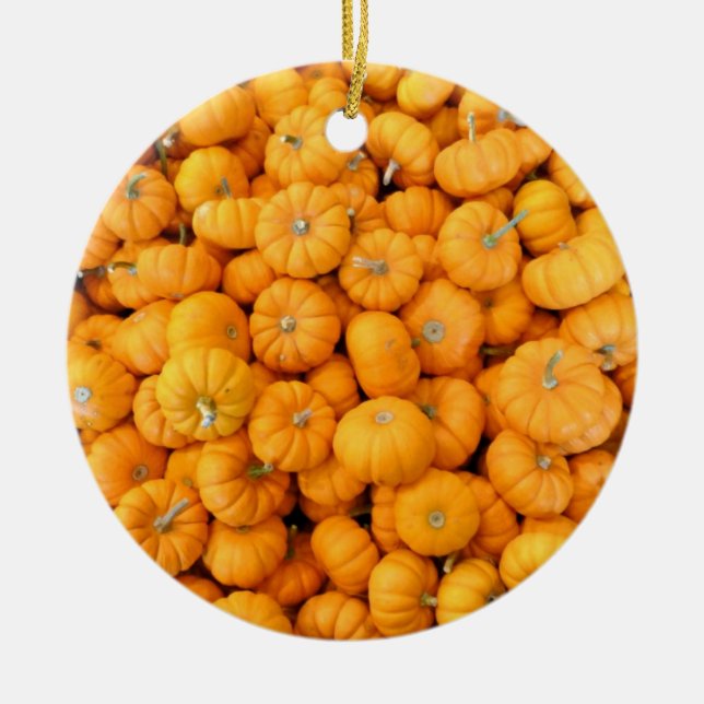 Kleine Orange Fall Harvest Pumpkins Keramik Ornament (Vorne)