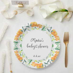 Kleine orangefarbene Babydusche Pappteller