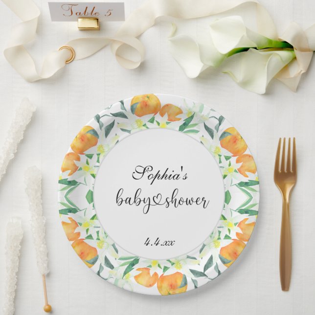 Kleine orangefarbene Babydusche Pappteller (Hochzeit)