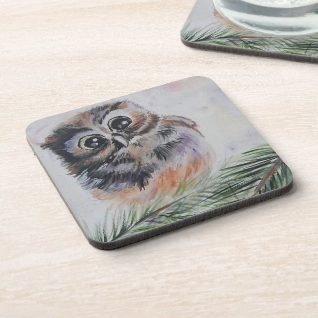 Kleine Owl Wasserfarbenlackierung Getränkeverpacku Getränkeuntersetzer (Linke Seite)