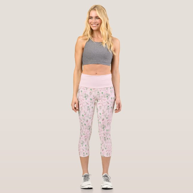 Kleine Pastel Pink Floral Capri Leggings (Vorderseite)