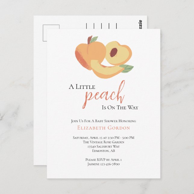 Kleine Peach Baby Dusche Postkarte (Vorne/Hinten)
