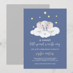 Kleine Peanut Babydusche Einladung Blauer Elefant