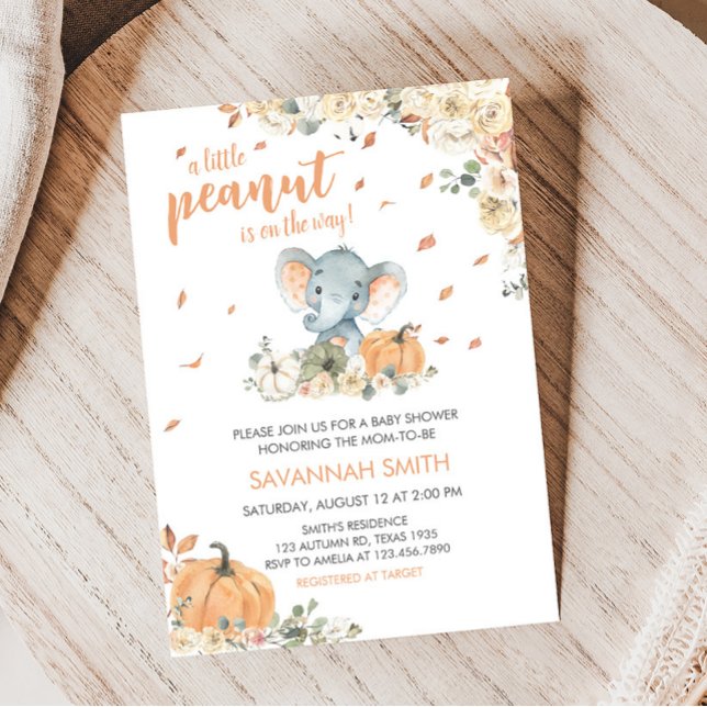 Kleine Peanut Elephant Babydusche Einladung (Fall Elephant Baby Shower Invitation)
