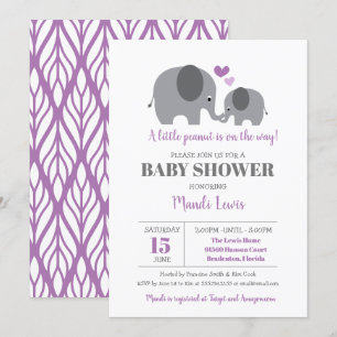 Kleine Peanut Elephant Lila Girl Baby Dusche Einladung
