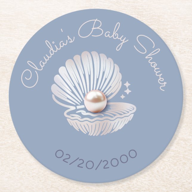 Kleine Pearl Baby Dusche Runder Pappuntersetzer (Vorderseite)
