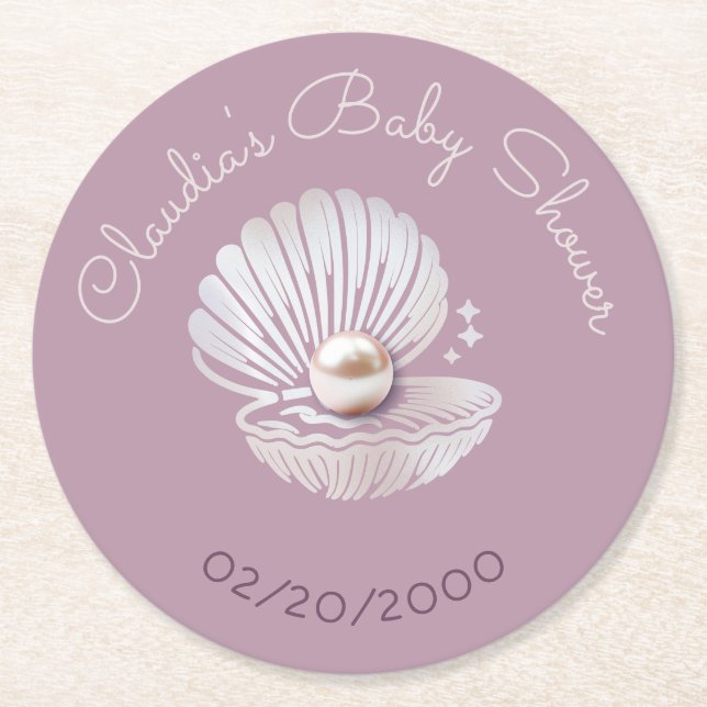 Kleine Pearl Baby Dusche Runder Pappuntersetzer (Vorderseite)