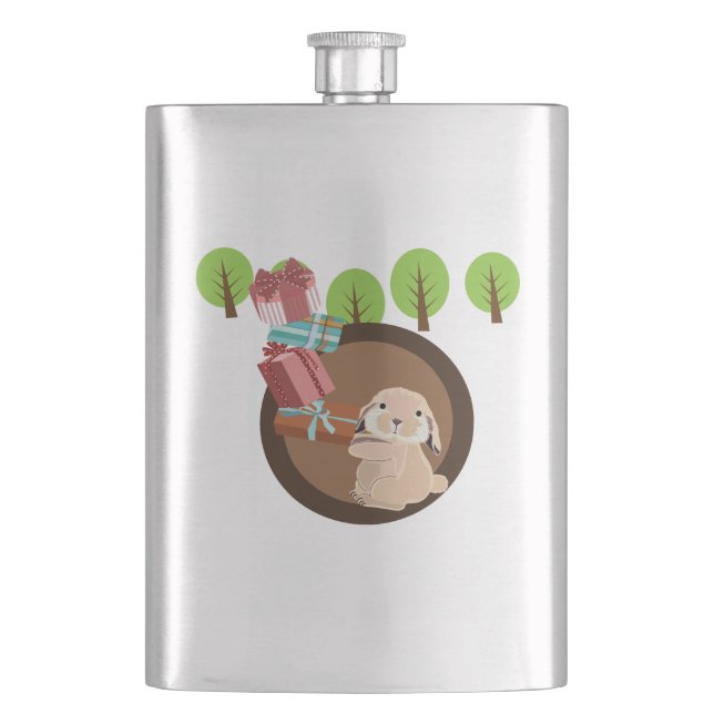 Kleine Pelzhasen tragen Geschenke Flachmann (Vorderseite)