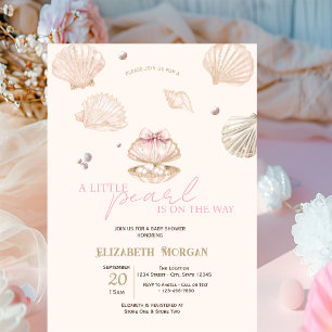 Kleine Perlmuscheln Beige Baby Shower Einladung
