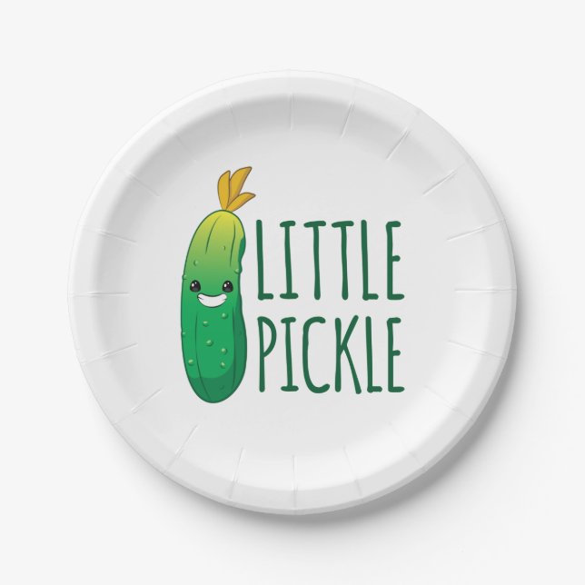 Kleine Pickle Niedliche grüne Pickle mit Sonnenbri Pappteller (Vorderseite)