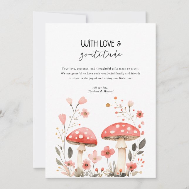 Kleine Pilze Wildblume Babydusche Danke Einladung (Vorderseite)