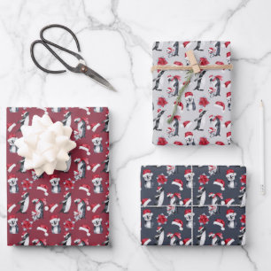 Kleine Pinguine in Weihnachtsmannmützen Geschenkpapier Set