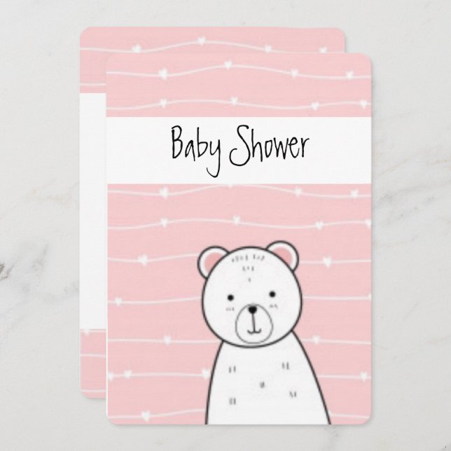 Kleine Pink Bear Baby Dusche Einladung (Vorne/Hinten)