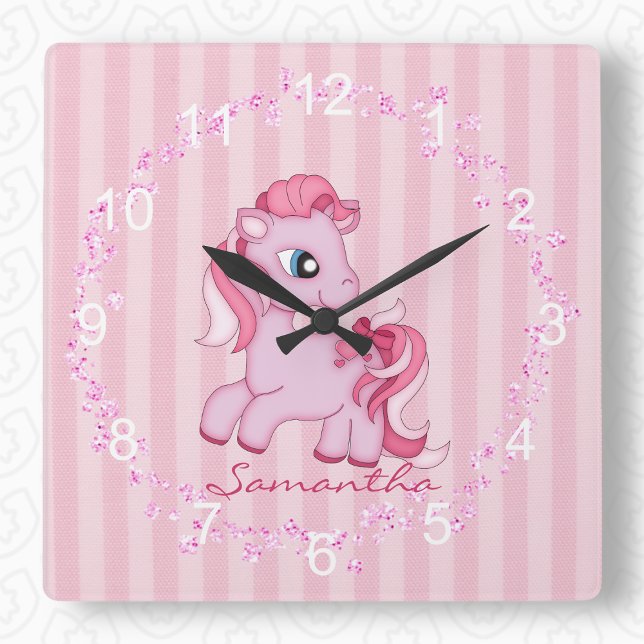 Kleine Pink Pony Kinderzimmer Wall Clock Quadratische Wanduhr (Von Creator hochgeladen)