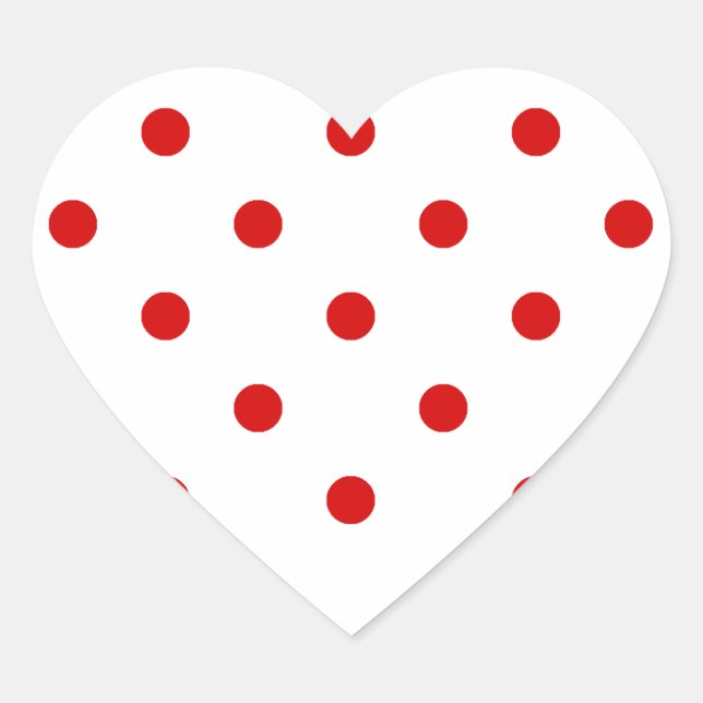 Kleine Polka Dots - Rosso Corsa auf Weiß Herz-Aufkleber (Vorderseite)