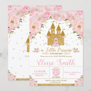 Kleine Princess Baby Dusche Burg Pink Floral Einladung
