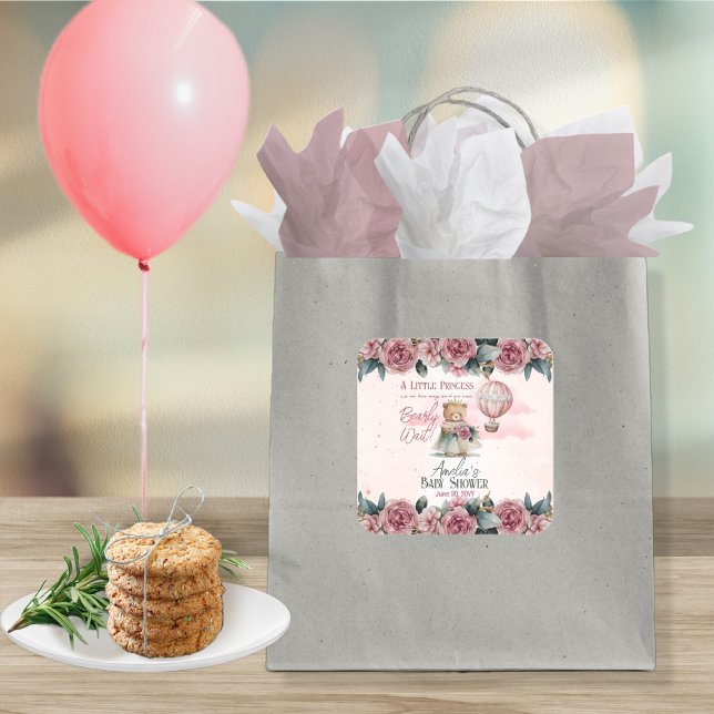 Kleine Princess Bear Bearly Wait Girl Baby Dusche Quadratischer Aufkleber (Von Creator hochgeladen)