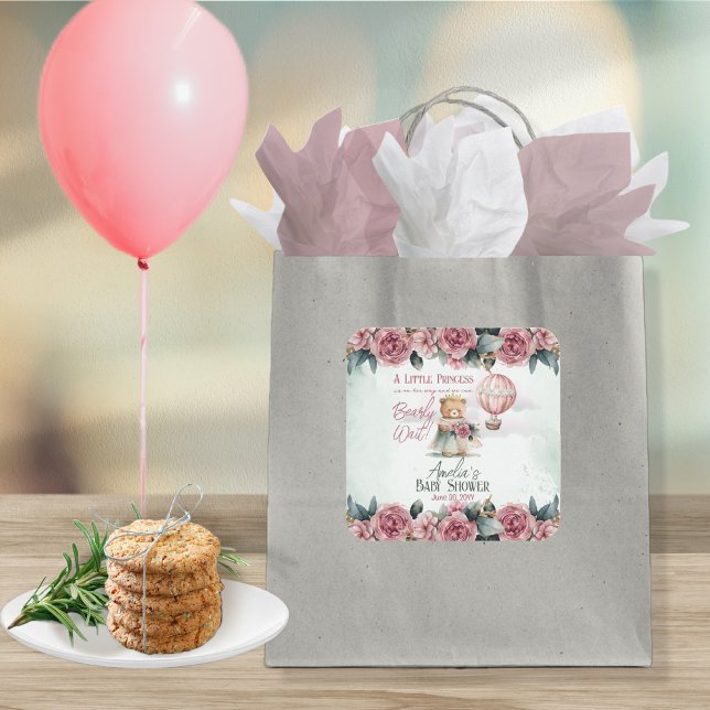 Kleine Princess Bear Bearly Wait Girl Baby Dusche Quadratischer Aufkleber (Von Creator hochgeladen)