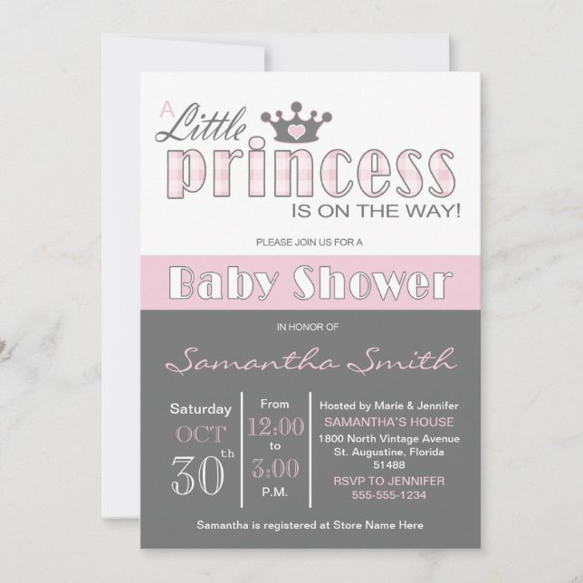 Kleine Princess-Kinderdusche Einladung (Vorderseite)