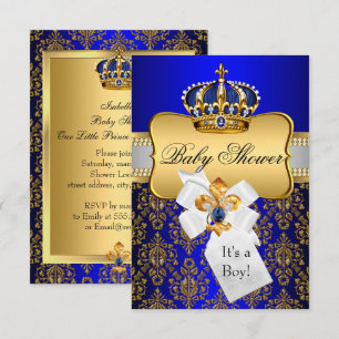 Kleine Prinz Gold Blaue Krone Baby Shower Einladun Einladung