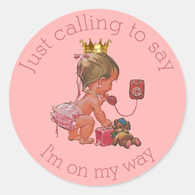 Kleine Prinzessin auf dem Telefon Pink Baby Dusche Runder Aufkleber