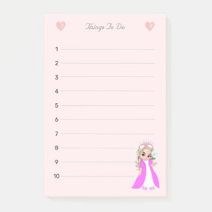 Kleine Prinzessin auf hellrosa Dinge zu tun linier Post-it Klebezettel