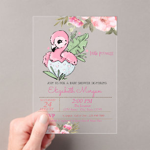 Kleine Prinzessin,Baby Flamingo Florale Babyparty Acryleinladungen