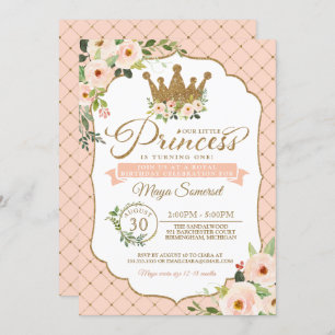 Kleine Prinzessin Blush Floral Royal Geburtstag Einladung