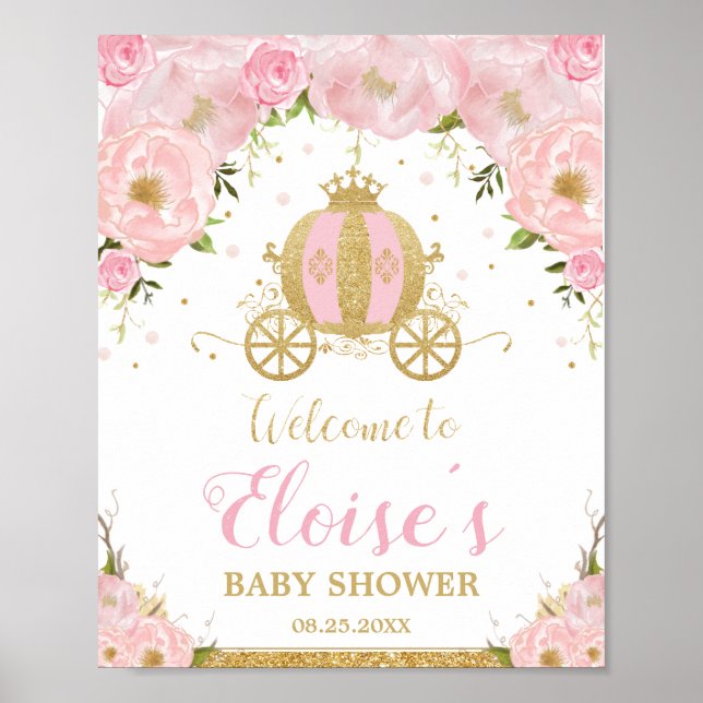 Kleine Prinzessin Carriage Blush Pink Floral Willk Poster (Vorne)