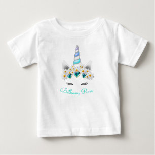 Kleine Prinzessin Einhorn Türkis Juwelen Blumen Baby T-shirt