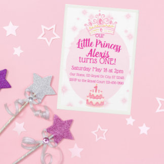 Kleine Prinzessin Erster Geburtstag, Rosa Krone Einladung