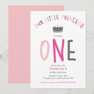 Kleine Prinzessin Erstgeburt Pink-Party Einladung