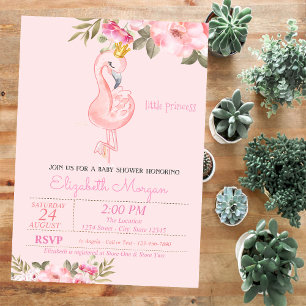 Kleine Prinzessin, Flamingo Krone  Florale Babypar Einladung