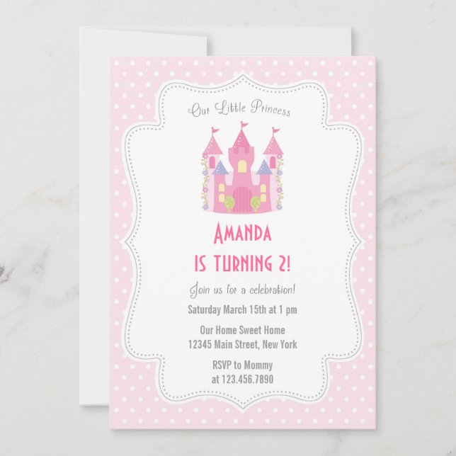 Kleine Prinzessin Geburtstagsparty Einladung Pink (Vorderseite)