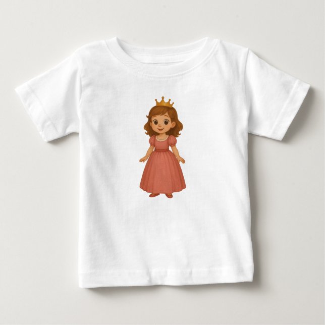 Kleine Prinzessin in rosa Kleid mit goldener Krone Baby T-shirt (Vorderseite)