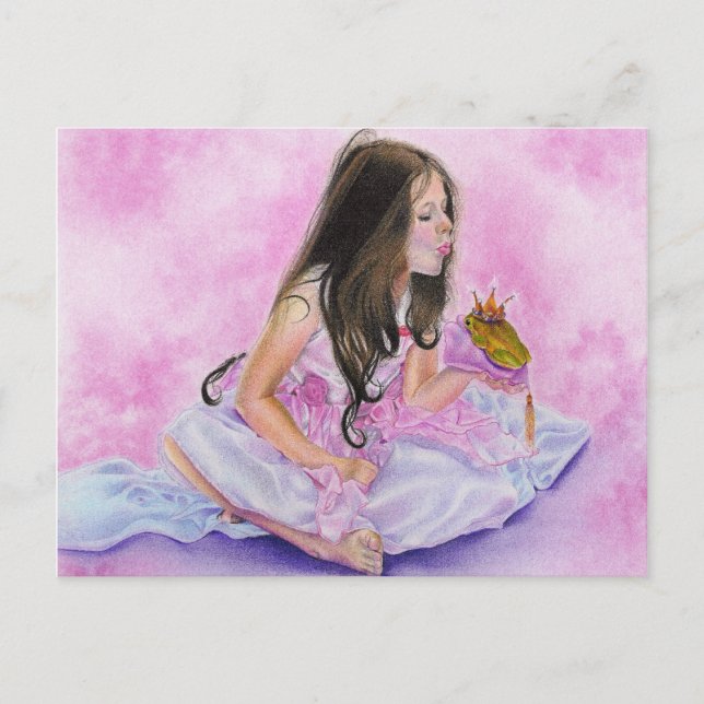 Kleine Prinzessin Kissing Frog Postcard Postkarte (Vorderseite)