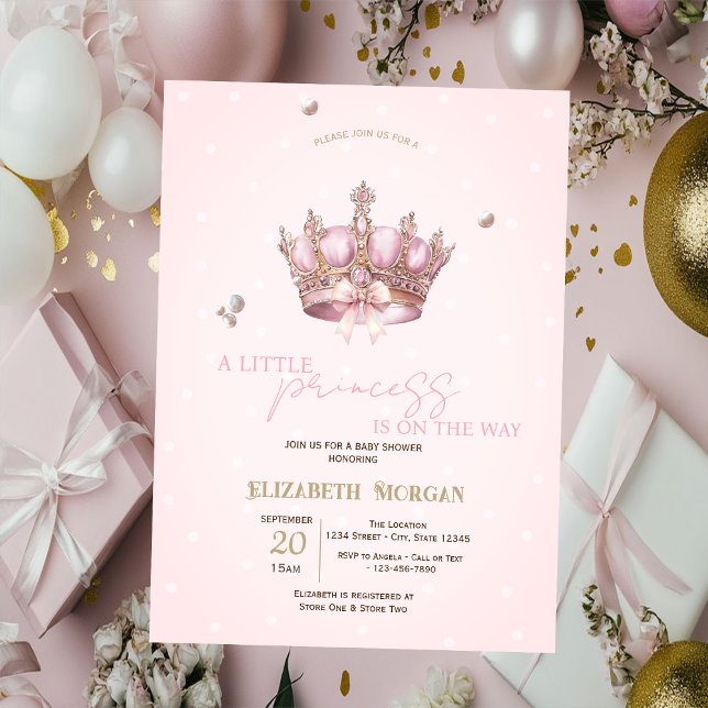 Kleine Prinzessin Krone Perlen Punkte Baby Shower Einladung (Von Creator hochgeladen)