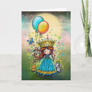 Kleine Prinzessin mit Balloons Whimsical Art Karte